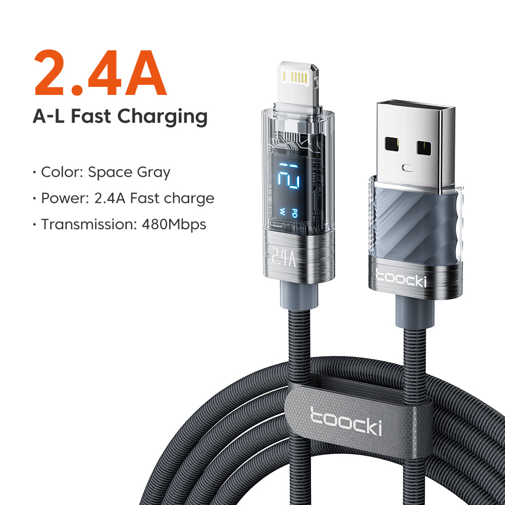 TOOCKI TQ-X36A1 1m 2.4A Digital Display USB to Lightning Cable Data Cord TOOCKI TQ-X36A1 1m 2.4A Digital Display USB to Lightning Cable Data Cord